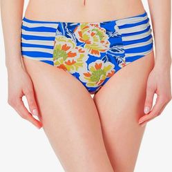 Brand New! Skye Floral Bikini Bottoms Mid Rise Large Blue White‎ Striped Orange