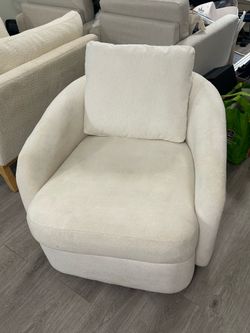 Modern Cream Boucle Swivel Barrel Chair