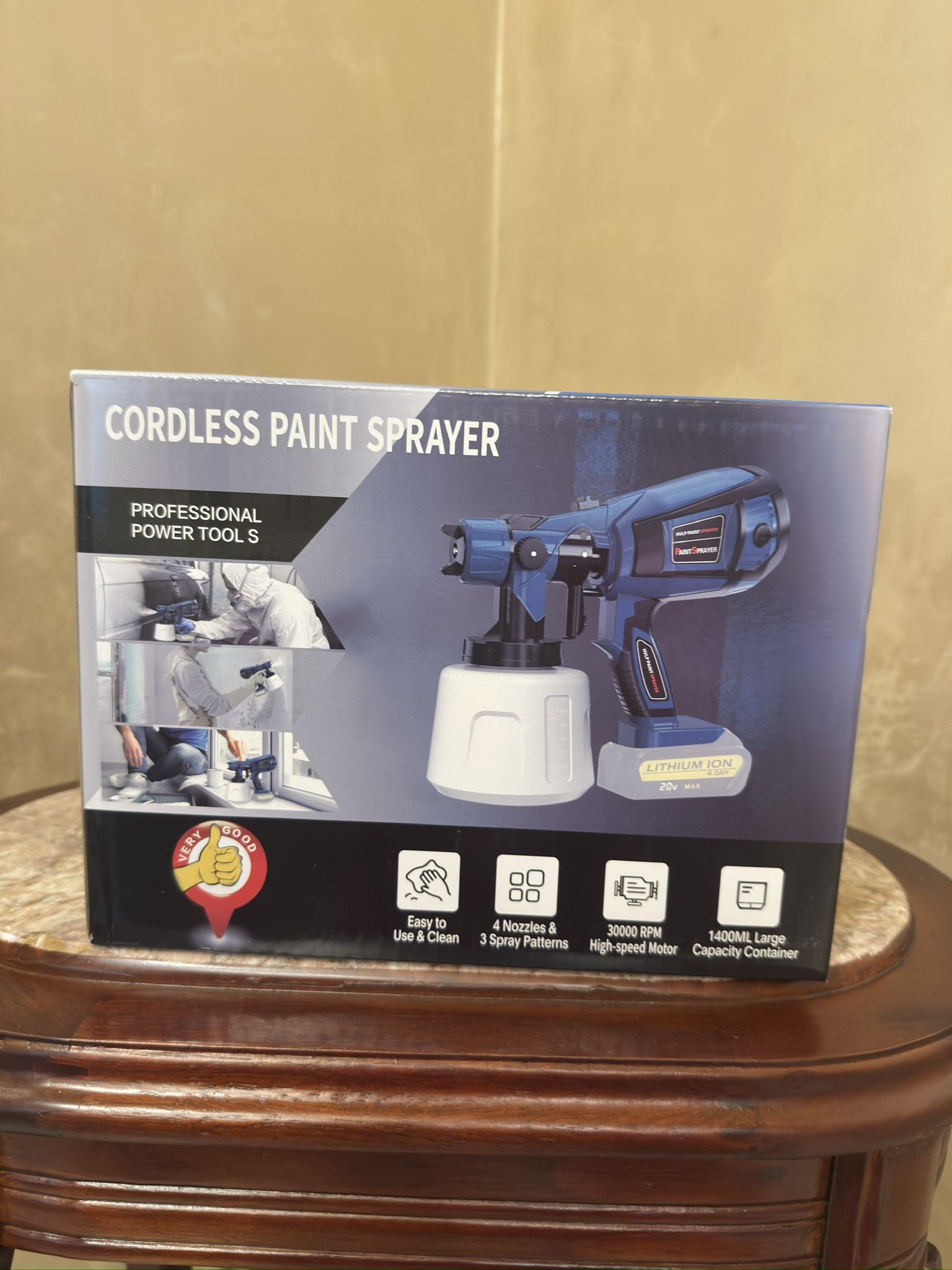 Paint Sprayer Cordless High Power Electric Spray Paint Gun Easy to Clean for Furniture Cabinets House Painting Light Blue(Not Including Battery)