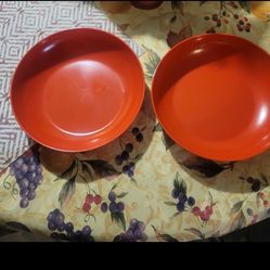 Set of 2 Red Shiny Round Modern Solid Plain Dinnerware Bowls for Adults