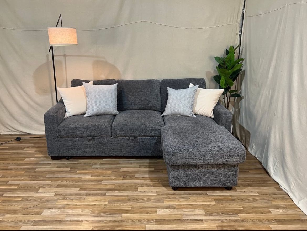 Gray Aria Sleeper Sectional Couch With Power Ports! (FREE DELIVERY 🚚)