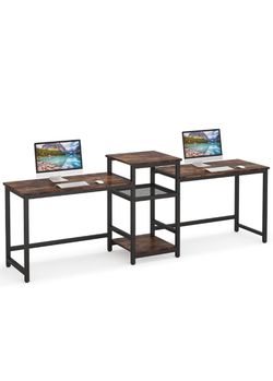 Two-Person Computer Desk with Storage Shelves