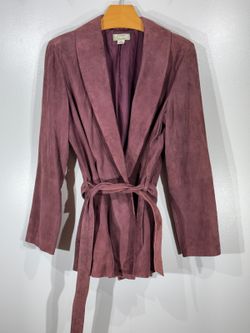 Tommy Bahama Women’s M Mauve Leather Belted Jacket 100% Silk Lined Boho