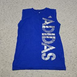 Adidas Logo Royal Blue & Silver Tank Top Boys Size Large Athletic Cotton Shirt