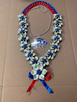 Blue and red, maroon and black grad money lei