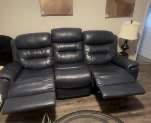 Navy Blue Leather Reclining Sofa
