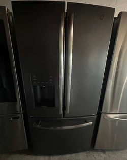 GE French Door Fridge – Black Stainless, Ice & Water Dispenser