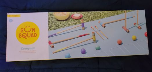 Sun Squad Croquet 24 Pieces Outdoor Yard Game Set W/ Storage Carry Bag Wooden