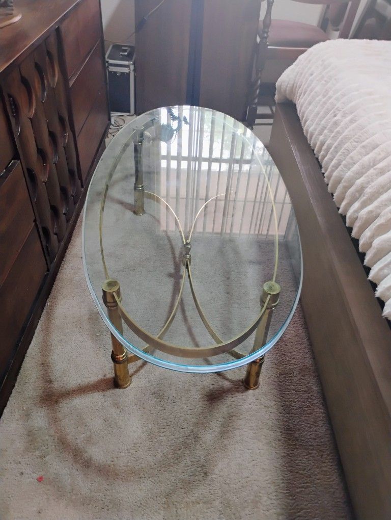 Mid-Century Modern Brass Oval Cocktail Table.