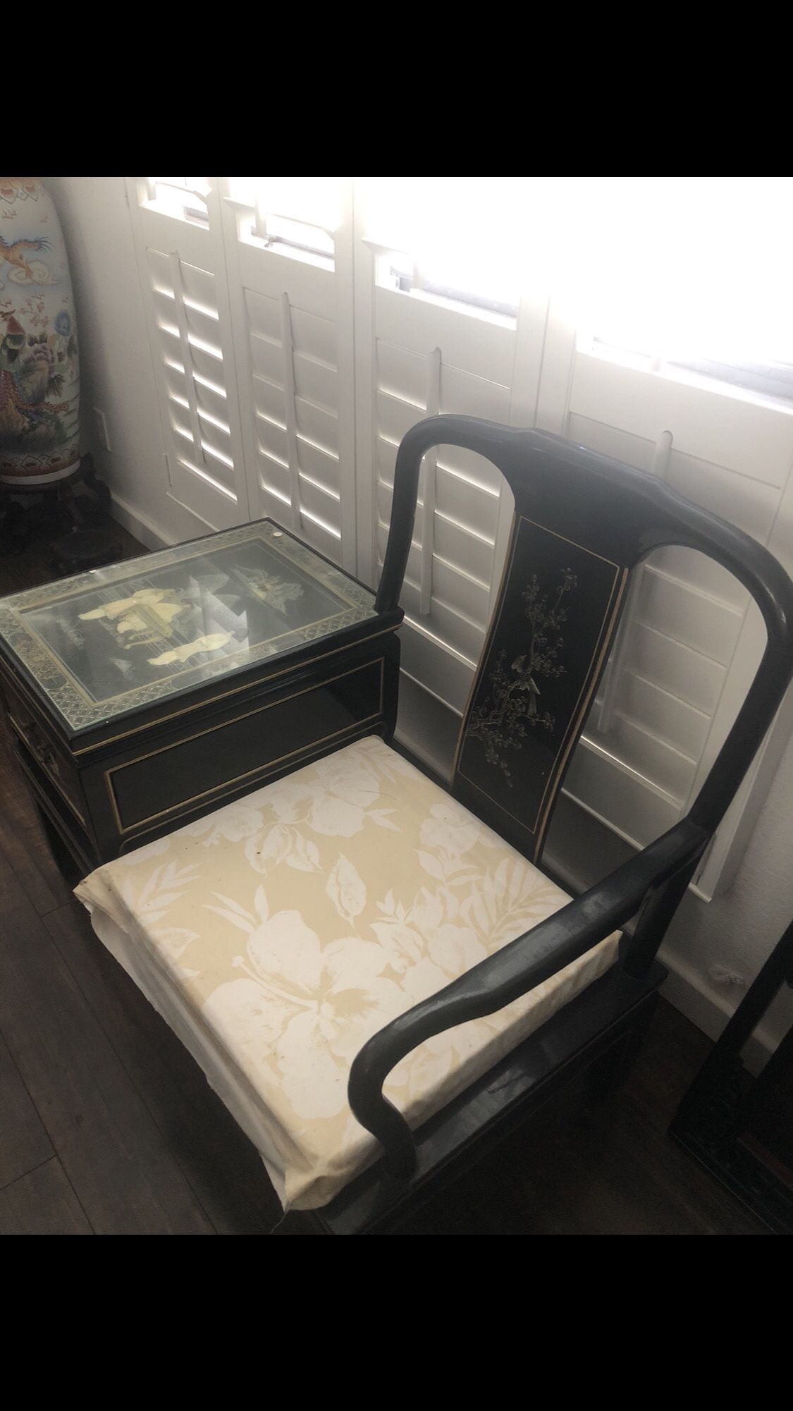 Chinese Antique Chair With Attached Drawer On The Side 