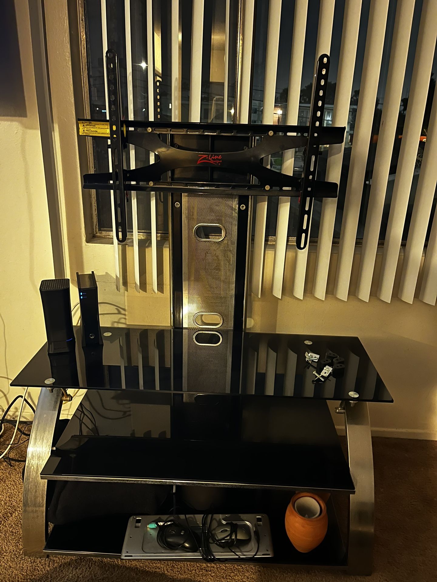 Tv Stand With Hardware And Panasonic Tv.