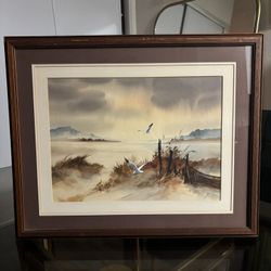 Wood Framed Vintage Watercolor Painting