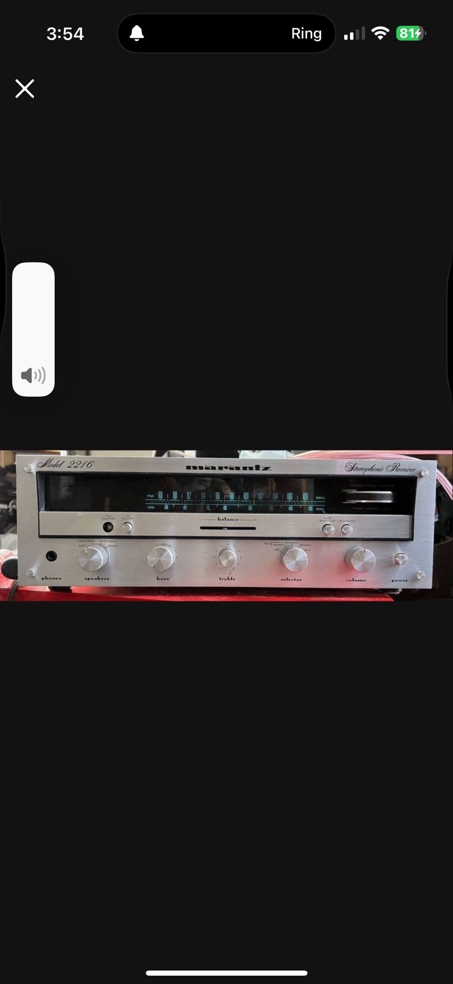 Vintage Marantz 2216 There is no sound coming from one side. The problem may occur because the volume knob needs cleaning. But I'm not an expert so I