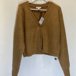 Topshop knit textured crop cardigan in camel