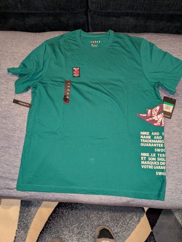 NIKE AIR JORDAN JUMPMAN WINGS CLASSIC T-SHIRT TEAL/PINK /WHITE, SZ XL AQ3846-301