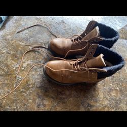 CALL IT SPRING Brown Leather Lace Up Cap Toe Faux Fur Lined Boots Womens 7