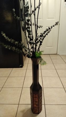 2-nice metal vase with flowers, & sticks...