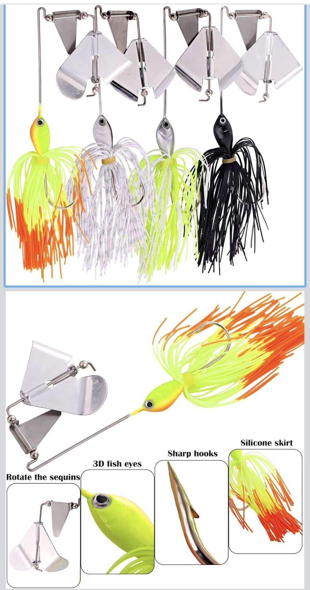 Sougayilang Fishing Lures Buzzbait Spinnerbait Jigs Lure for Bass Pike Fishing