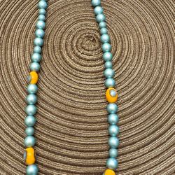 Vtg. Venetian Glass Beads Blue And Orange w Toggle Clasp 24” Designed Ann Mason