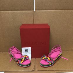 Valentino Garavani Striped Braided Accents Espadrilles Wedges Multicolor Size 5.5 US SIZE 36EU
