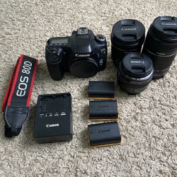 Canon EOS 80D Digital SLR Camera DSLR Black With 3 Lens Extra Battery 50mm 1.4