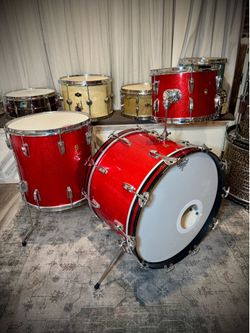 Vintage 60s Ludwig Super Classic Drum Set  in Red Sparkle 3-ply 22/13/16