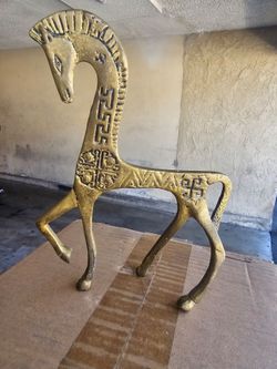 Metal Brass 🐴 Horse Sculpture Figurine Egyptian Style Decors Animal 7” Tall