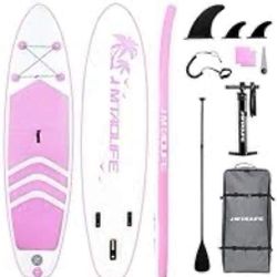 Brand New PINK INFLATABLE SUP W PADDLE PUMP FINS LEASH & BACKPACK + EXTRAS BNIB NEVER USED 