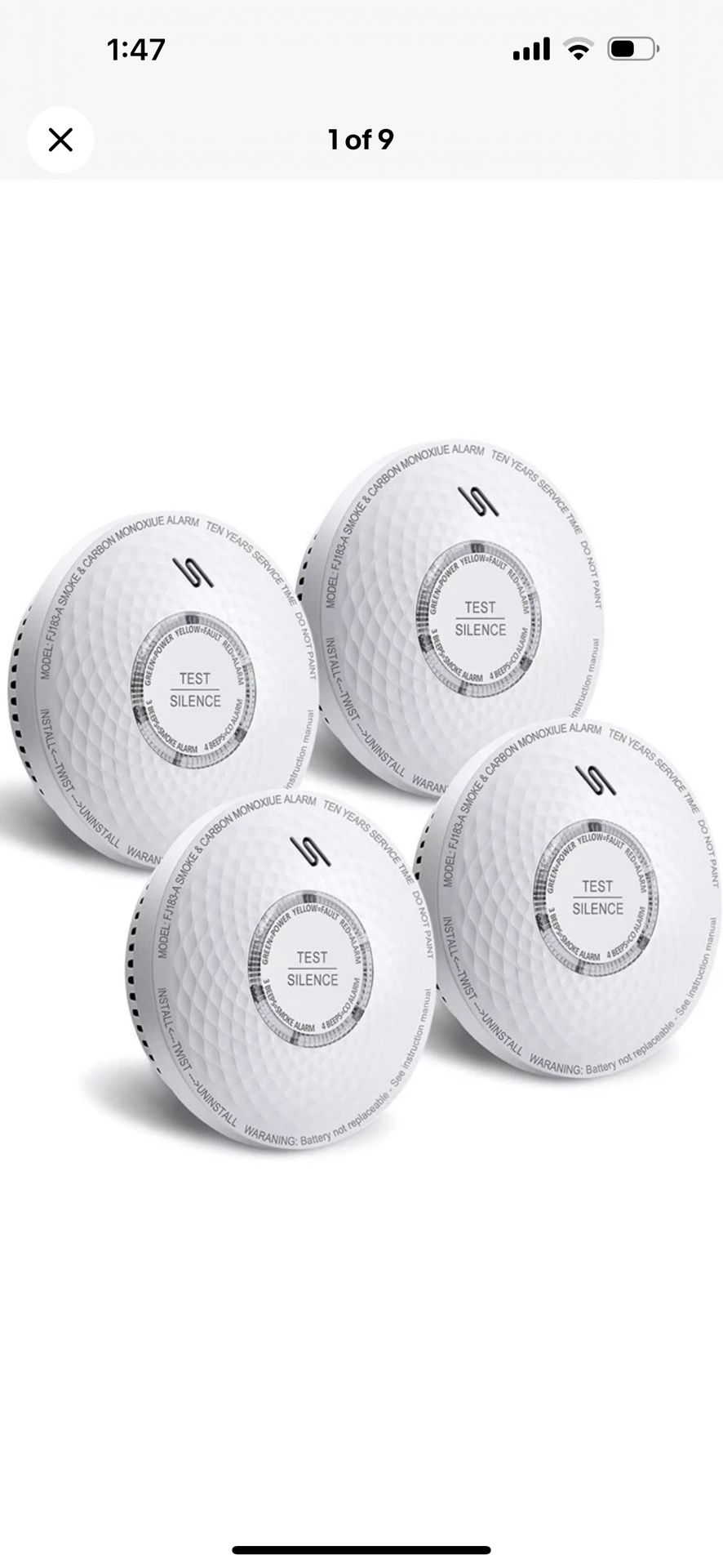 Ecoey CARBON MONOXIDE & SMOKE ALARM COMBO DETECTOR,10 Year Battery Powered 4pack