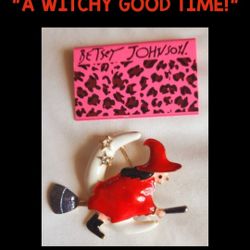 BETSEY JOHNSON "A WITCHY GOOD TIME!" SUPER CUTE RED WITCH BROOCH BRAND NEW!