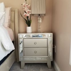 2 Silver And Glass Nightstands 