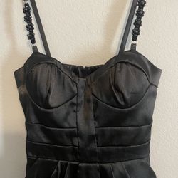 Satin Corset Top Spaghetti Strap Black Mini Dress