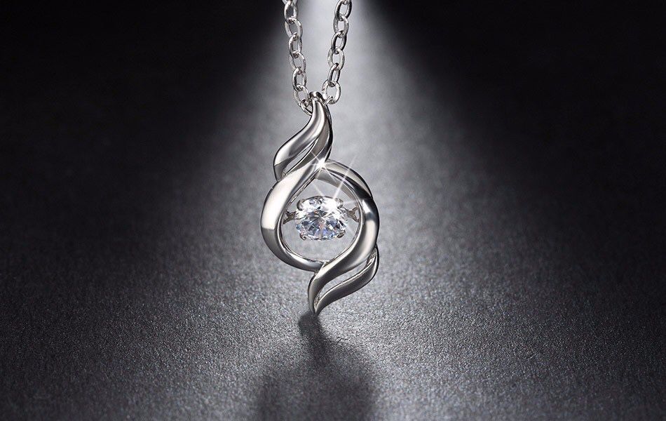 S925 Silver Pendant Necklace W/ 0.3 ct Dancing Diamond Necklace