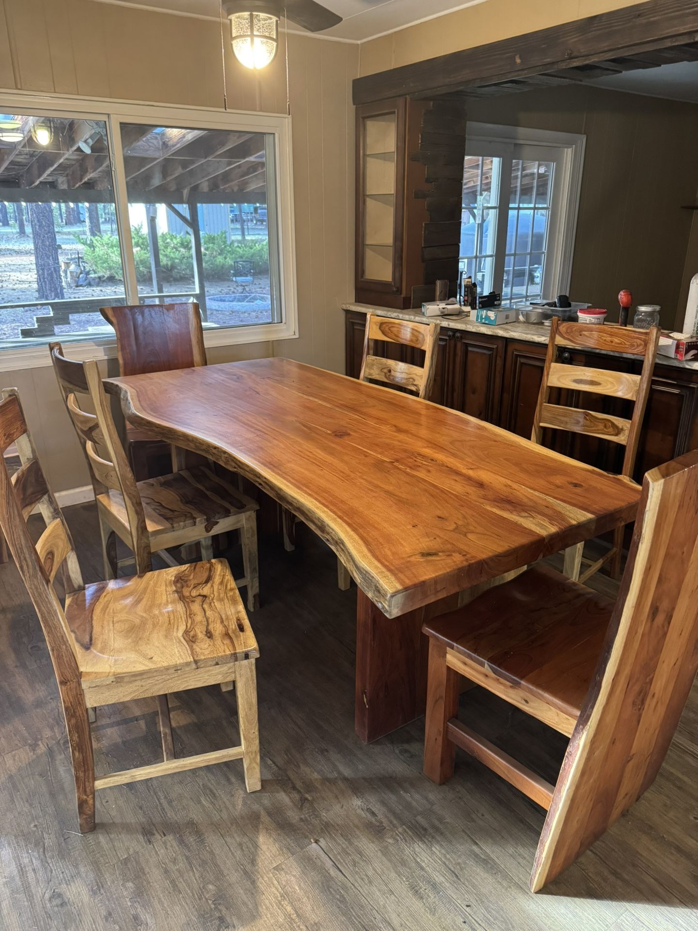 Handcrafted Live Edge Solid Wood Dining Table with 6 Chairs 84”x36”