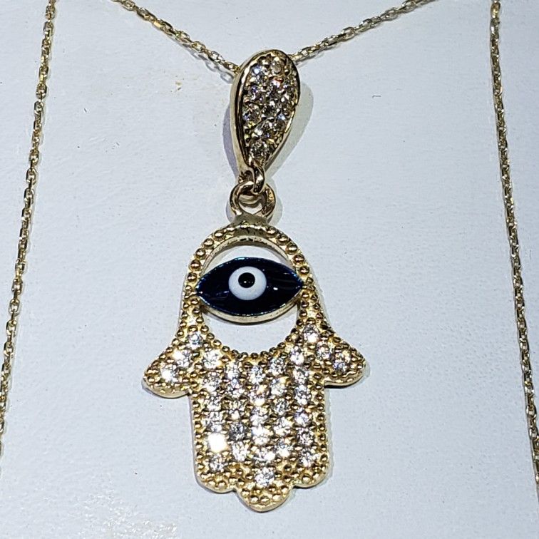 14 Gold Hamse Hand Good Luck Eye Pendant Shain Ser Valentine Gift