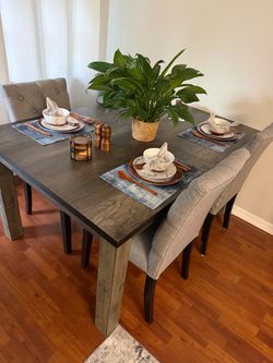 Dark Gray Wood Dining Table with 4 Chairs