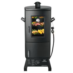 Outdoor Propane Smoker with Temperature Control, BBQ Smoker Duty Three Removable Smoking Racks, Black