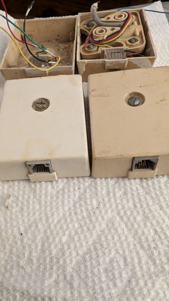 3 Wall Mount Telepone Or Modem Plug Boxes For 4 Wires And One Cover.