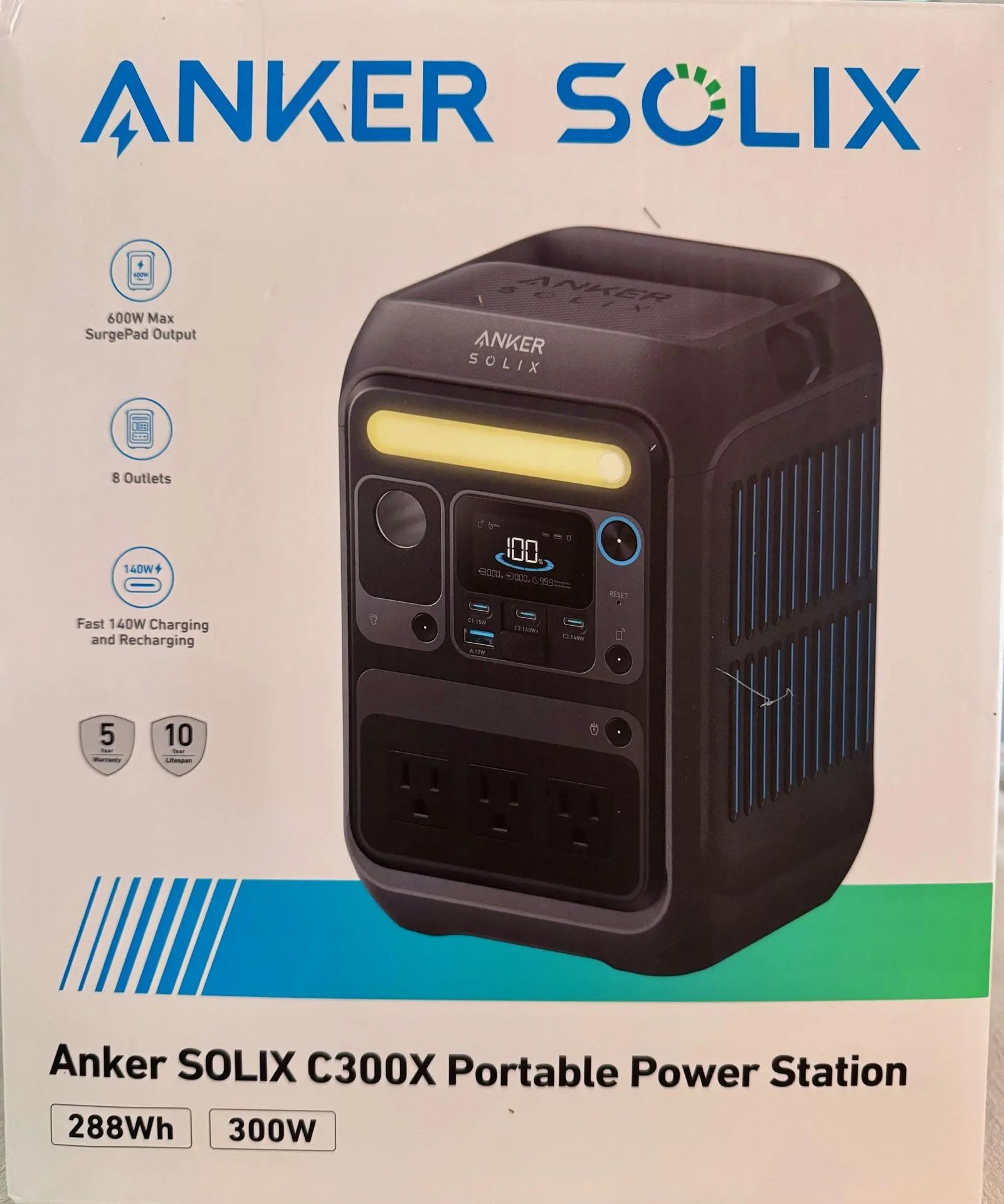 Anker - SOLIX C300X Portable Power Station 288Wh (90,000mAh) Extreme Portable & Fast Charge (288 Wh Capacity) - Black