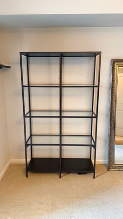 Tall Black Metal & Glass Display Shelf