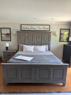 Gray Wood Panel King Bed Frame