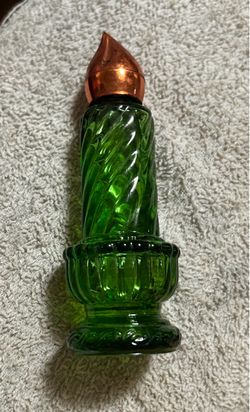Green Glass Candle Holder with Copper Flame Top