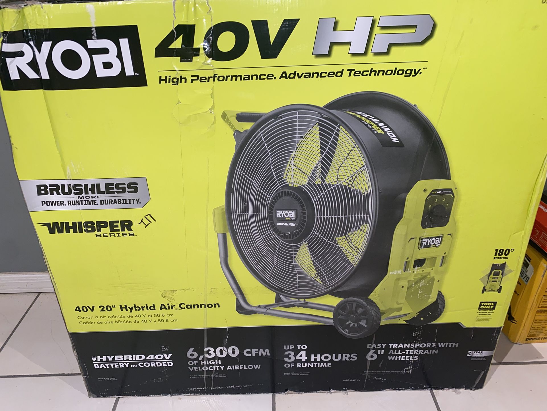 Ryobi 40v Hp Brushless 20” Hybrid Fan