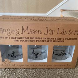 Hanging Mason Jars Lanterns Set of 3 Thumbnail