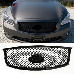 Fits 2011-2013 Infiniti M56 M35h M37& 2014-2015 Q70 Honeycomb Style Front Bumper Upper Grille Replacement Gloss Black ABS