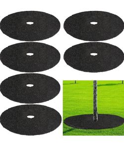 Peryiter 6 Pcs Rubber Mulch Tree Ring, Heavy Duty Rubber Mulch Mat, Tree Protector Weed Barrier Mats, Round Root Barrier for Weed Grass Control Root P