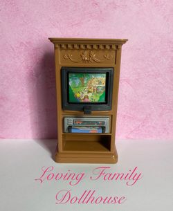 Vintage Fisher Price Loving Family Doll Dollhouse Pretend 3 screen Flip TV VCR Television