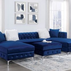 Blue Sectional Sofa - Ottoman Sold Separate 