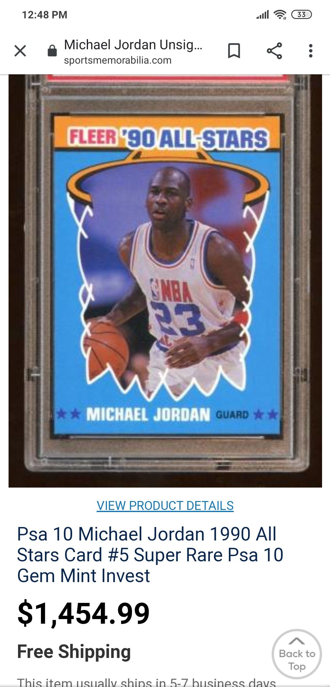 1990-1991 Michael Jordan All Star Card (high-grade Becket)