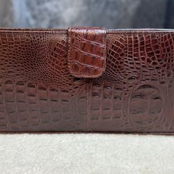 Genuine Leather Long Wallet Brown Clutch Zipper Coin Pocket